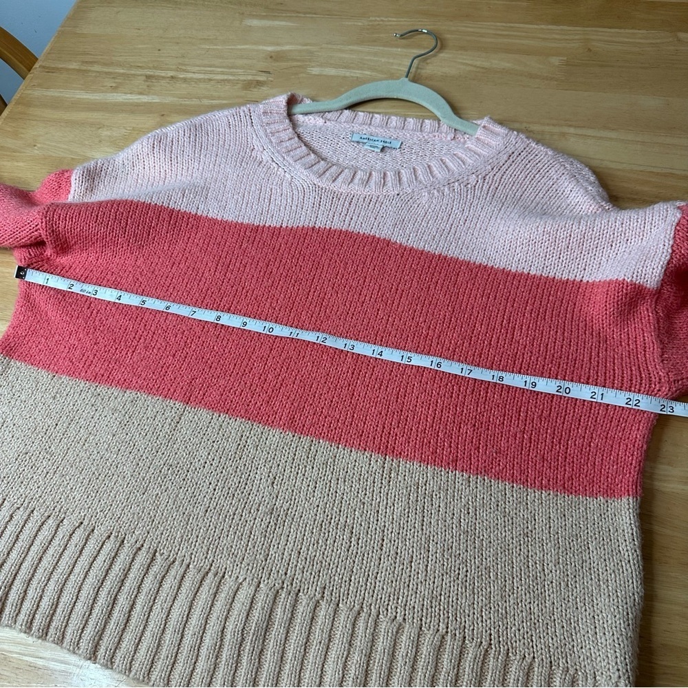 American Eagle AE Women’s Pink Beige Striped Sweater Size Medium M - Picture 3 of 9